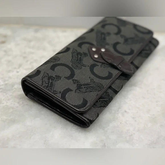 SOLD CELINE Vintage Macadam Logo Canvas/Patent Leather Long Flap Snap Wallet - Picture 3 of 16